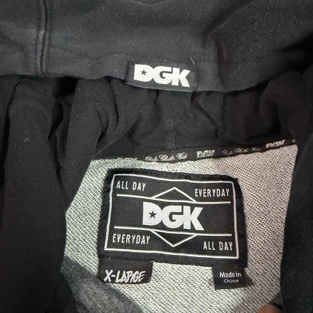 DGK Varsity Jacket Mens XL Gray Black Hooded Snap Front Dirty Ghetto Kids Fleece